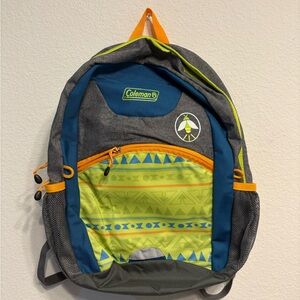 Coleman Adventure gadget Blue and Gray Backpack with neon Orange Accents. PO